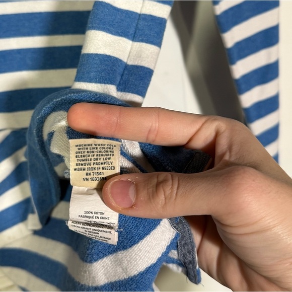 L.L. Bean Striped Rugby Pullover Henley Blue and White Size XS Preppy Cotton - Picture 9 of 9